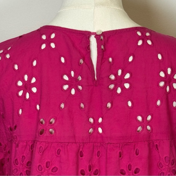 J. Crew 100% Cotton Fuchsia Eyelet Tiered Boho Blouse Women’s Size Small - Picture 5 of 7
